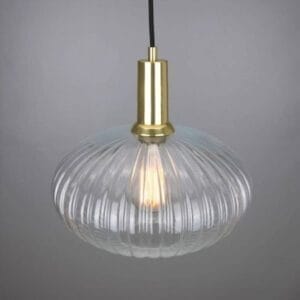 Neith Oval Reeded Glass and Brass Pendant 30cm Glass & Globe Lights Great Lighting UK Ltd