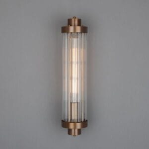 Louise Vintage Rippled Glass and Brass Bathroom Wall Light IP44 Glass Bathroom Wall Sconces Great Lighting UK Ltd