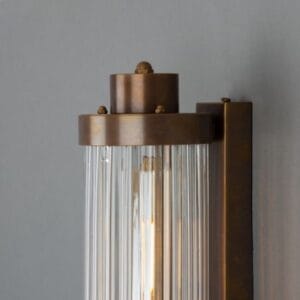 Louise Vintage Rippled Glass and Brass Bathroom Wall Light IP44 Glass Bathroom Wall Sconces Great Lighting UK Ltd
