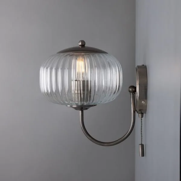 Nehir Reeded Glass Wall Light with Pull Switch Holophane & Prismatic Wall Lights Great Lighting UK Ltd