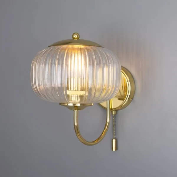 Nehir Reeded Glass Wall Light with Pull Switch Holophane & Prismatic Wall Lights Great Lighting UK Ltd