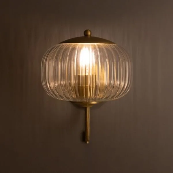 Nehir Reeded Glass Wall Light with Pull Switch Holophane & Prismatic Wall Lights Great Lighting UK Ltd