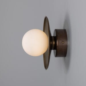 Aosta Coloured Bathroom Disc Wall Light Brass Bathroom Wall Sconces Great Lighting UK Ltd