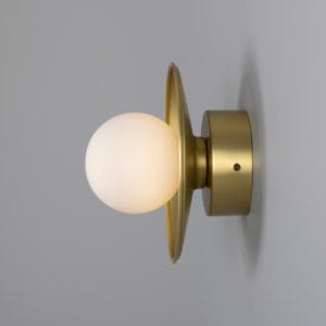 Aosta Coloured Bathroom Disc Wall Light Brass Bathroom Wall Sconces Great Lighting UK Ltd