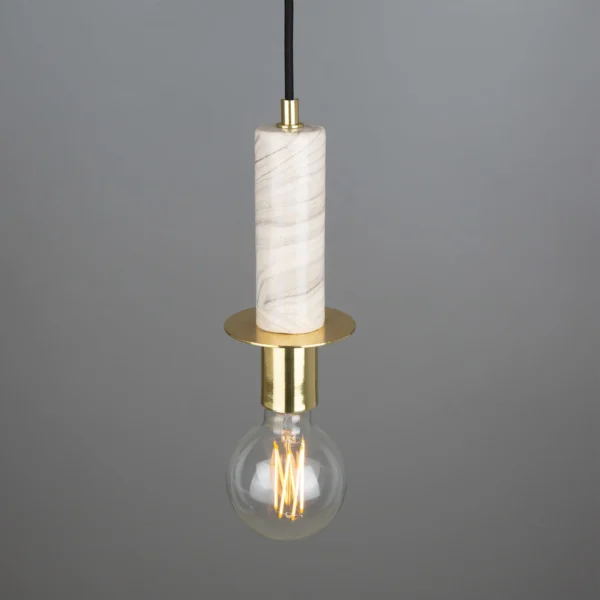 Figo Marbled Ceramic & Brass Slim Pendant Kitchen Ceilings Lights Great Lighting UK Ltd